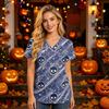 Women's V-Neck Short Sleeve Scrub Top with Pockets Halloween Print Caregiver Work Shirt