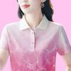 Women Short-sleeved T-shirt Summer New Mother Printed Color Polo Shirt Top Large Size Lapel T-shirt Summer Clothing