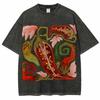Vintage Gewaschenes Gemüse Kunst Grafik T-Shirt Boho Abstrakt Print Oversized Unisex Streetwear T-Shirt Lässige Oberteile für Herren Damen