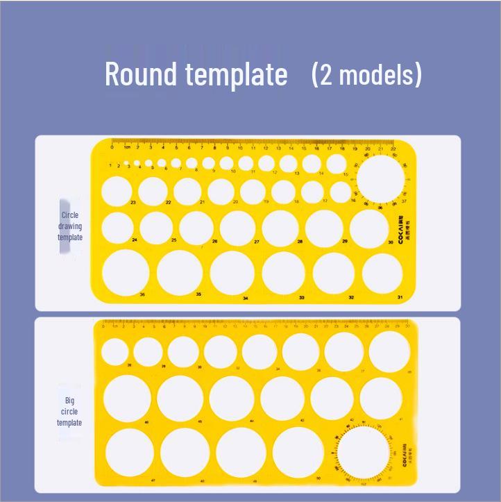 Multifunctional Drafting Ruler with Round, Square, Ellipse, and Polygon Templates for Students