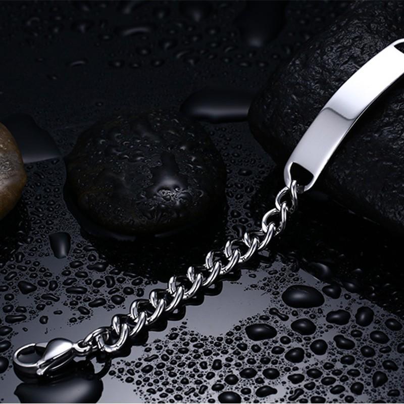 Vnox Personnalisé Gravé Bracelet Barre d'Identité pour Hommes Acier Inoxydable Classique Simple Personnaliser Nom Informations Bijoux pour Homme Cadeau