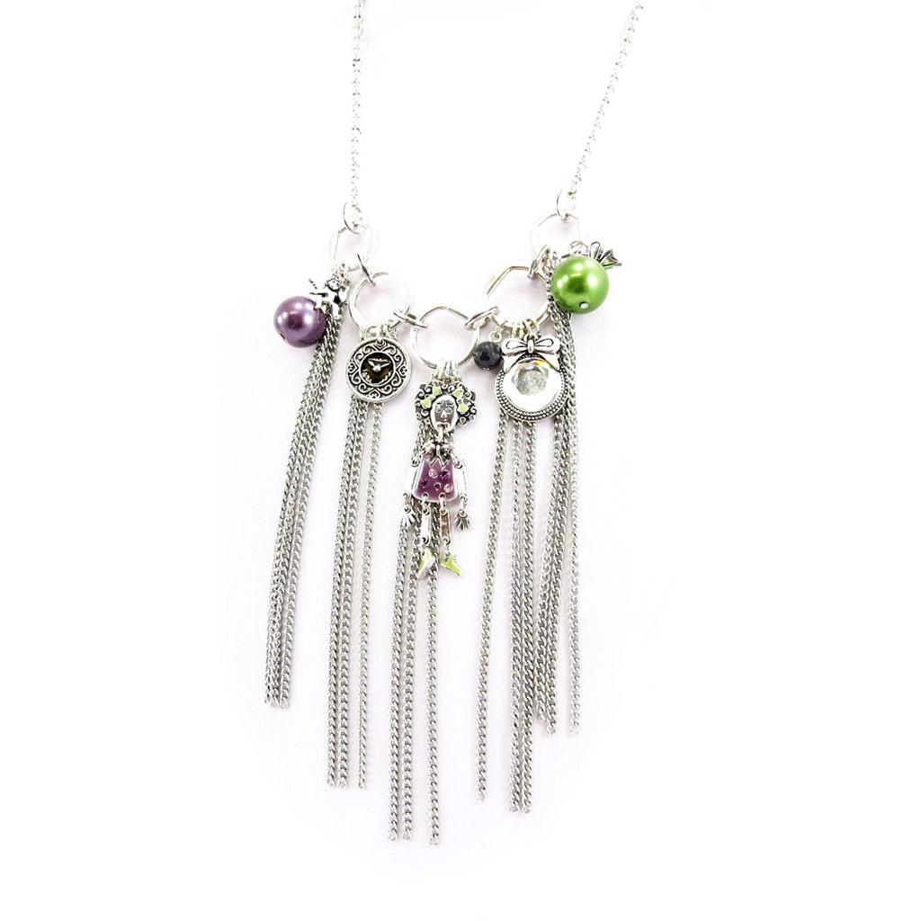 Les Trésors De Lily [G7791] - Designer Necklace 'Capucines' Purple Green Silver