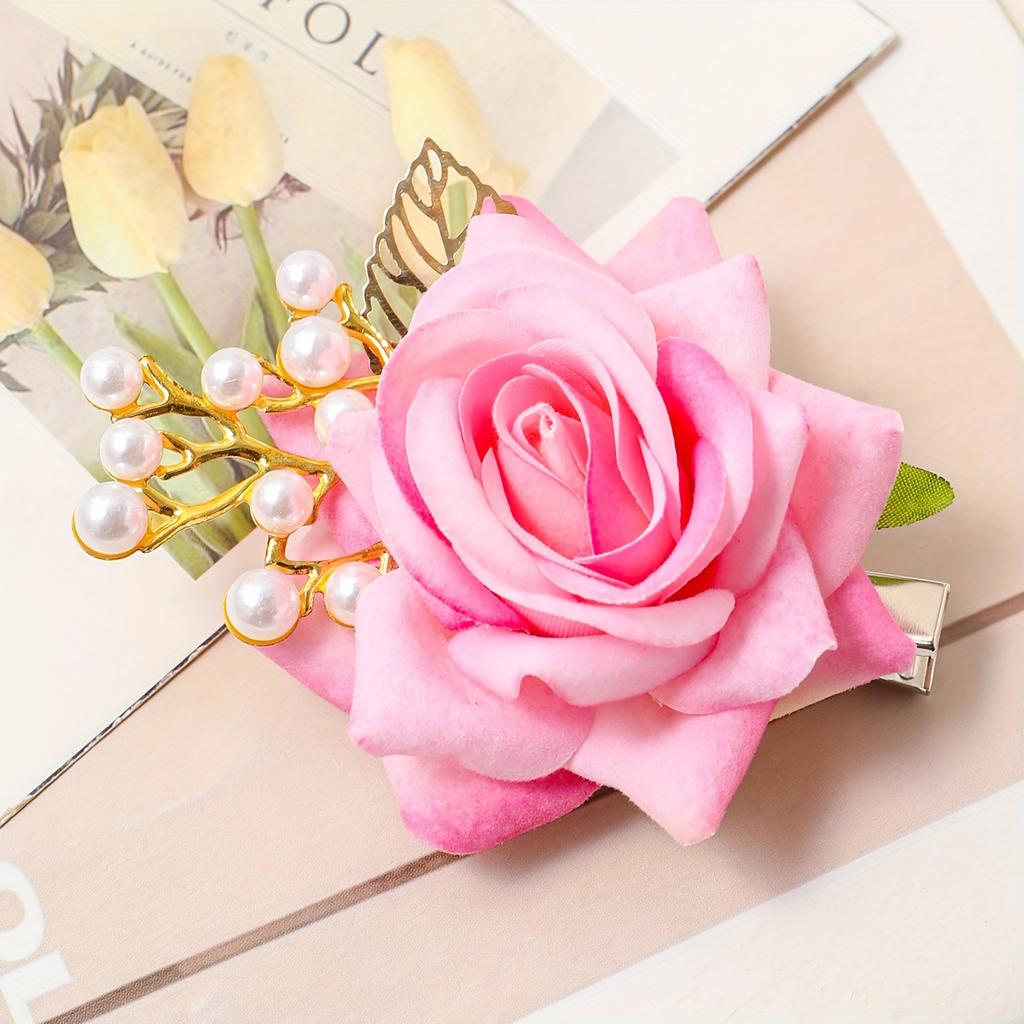 high qualityFive-piece Set Of Women's Elegant Hairpins - Rose Flower Design, Polyester Fiber - Spring & Summer Wedding Bridal Head Accessories | Hand