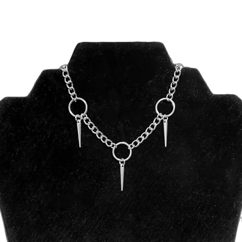 Hip Hop Trends Rivet Pendant Tassel O-ring Choker Necklace for Women Men Sliver Color Alternative Punk Gothic Party Jewelry Gift