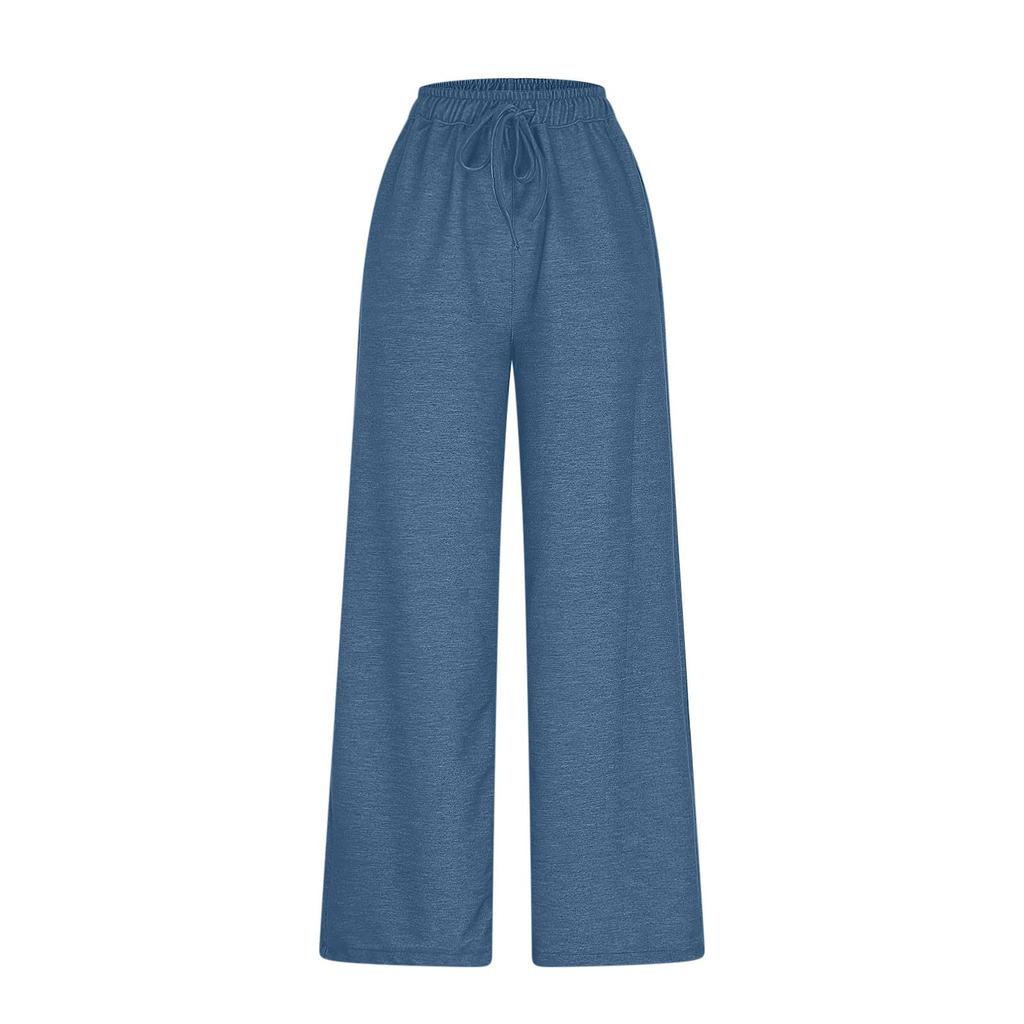 Damskie elastyczne spodnie z wysokim stanem, o swobodnym kroju, z szerokimi nogawkami, długie spodnie, spodnie z kieszeniami