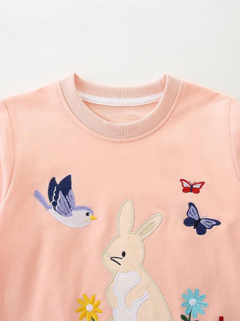 Autumn Cotton Knit Rabbit Embroidery Girls' Hoodie
