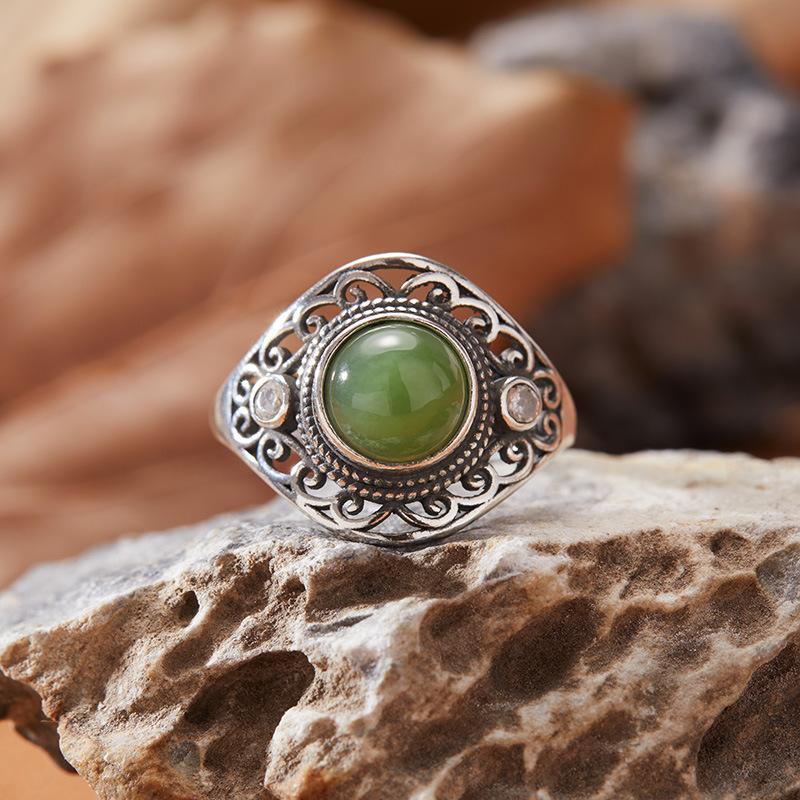 Personalized Retro Thai Silver Colored Treasure Ring Women'S S925 Sterling Silver Natural Jasper Blue Gold Red Corundum Topaz Index Finger Ring