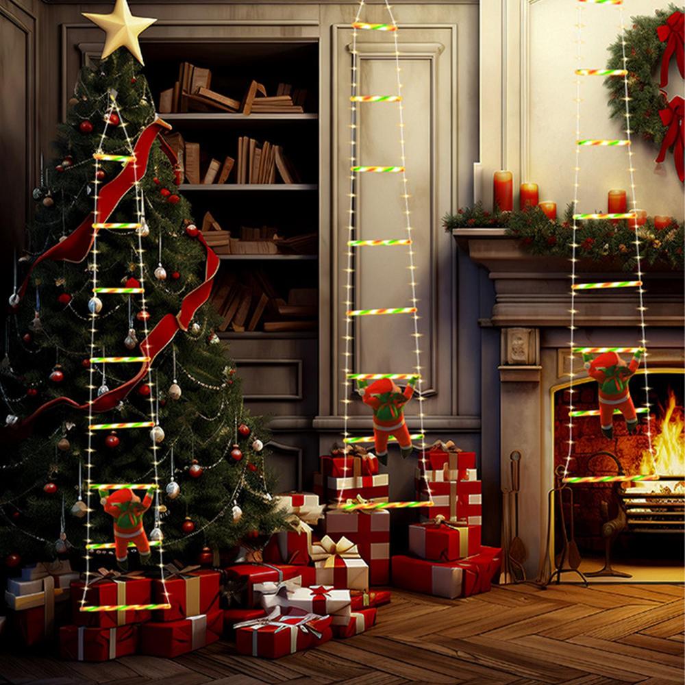 Christmas LED Ladder Lights LED Climbing Santa Claus Christmas Ladder Lights Detachable Ladder Tree Light String Lights