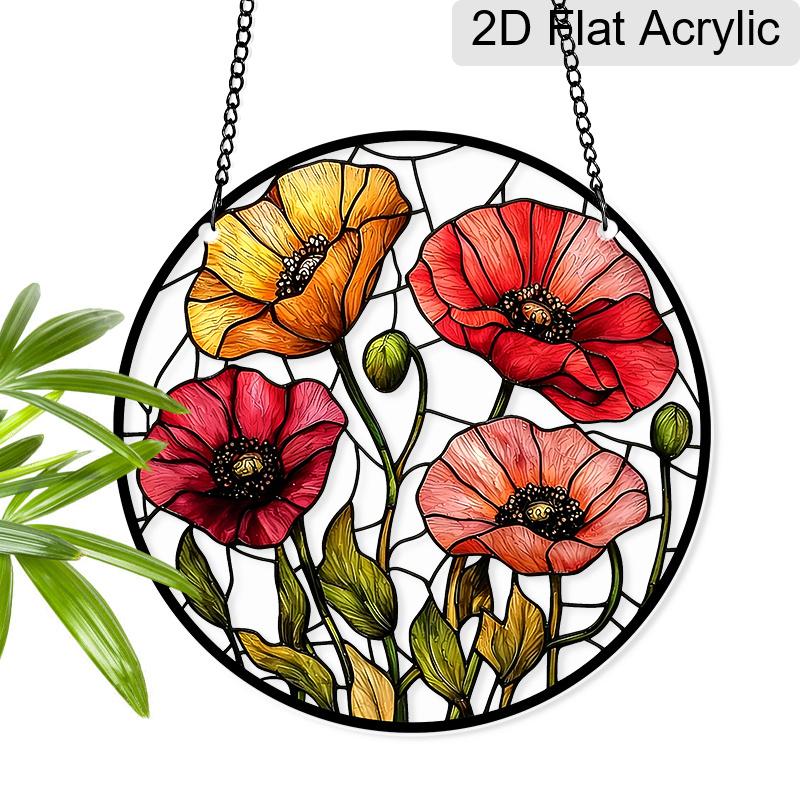 Acrylic Poppy Flower Suncatcher Stained Glass Effect Window Hanging Ornament Floral Themed Gift for Home