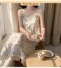 Women's 2026 Summer Cloud Cotton Camisole Nightgown with Built-in Bra, Princess Style Long Dress Lapel