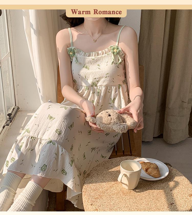 Women's 2026 Summer Cloud Cotton Camisole Nightgown with Built-in Bra, Princess Style Long Dress Lapel