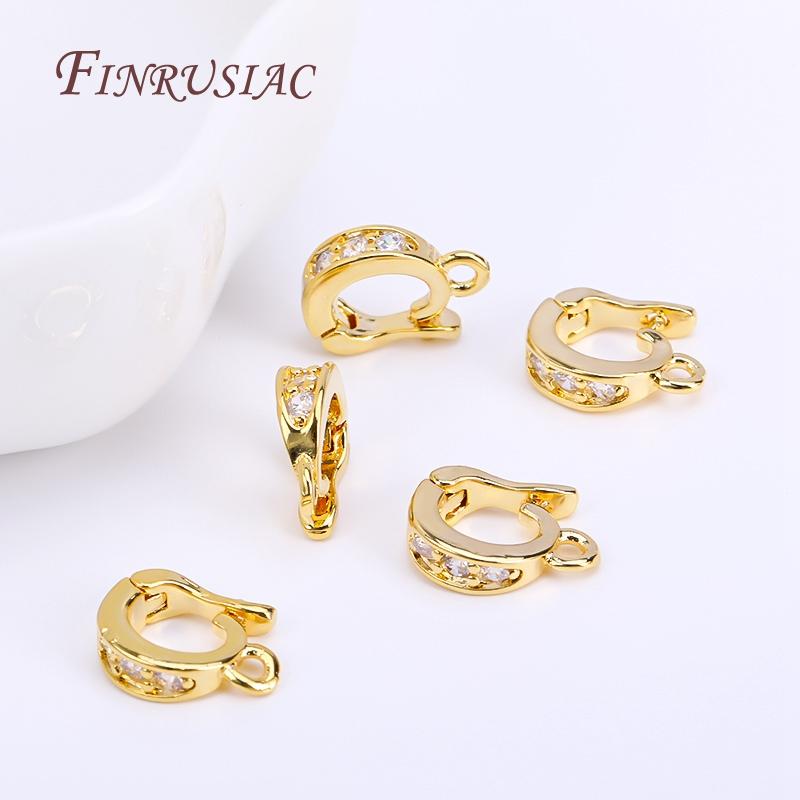 18K Gold Plated Brass Metal Inlay Zircon Hinged Pendant Enhancer Bail Clasps DIY Jewelry Making Accessories