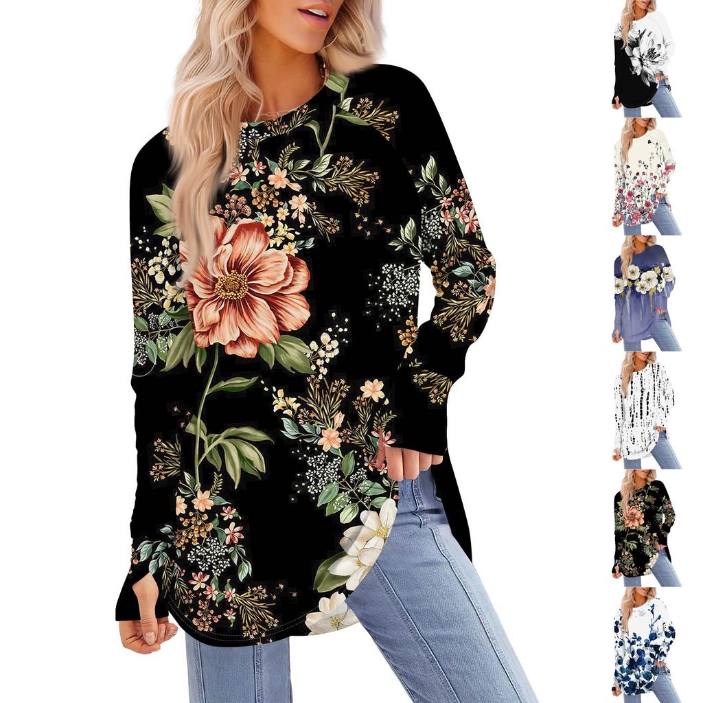 Womens Oversized Sweatshirt Graphic Sweater Long Sleeve Drop Shoulder Round Shirt Tops Vintage Clothes