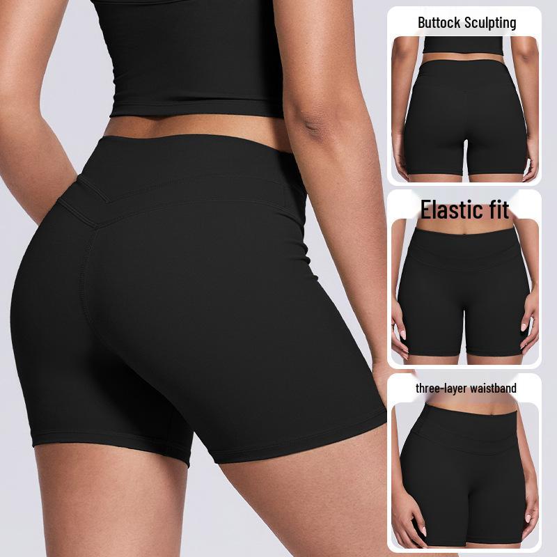Women's High-Waist Yoga Fitness Shorts - Peach Hip, High-Elastic, Tight Athletic Wear