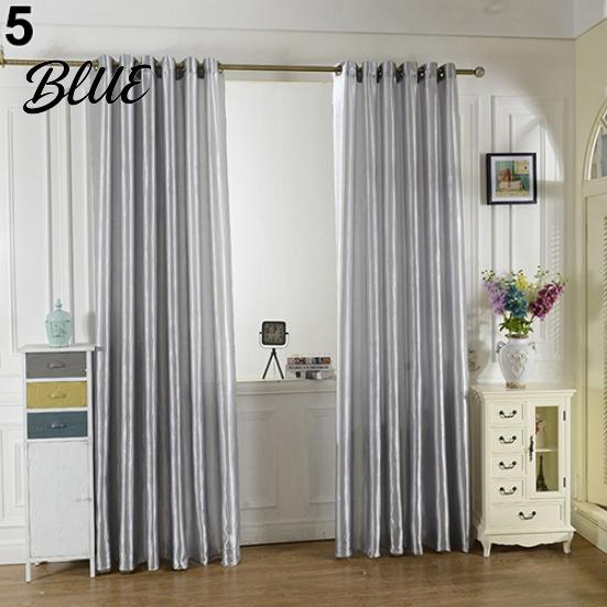 1Pc Through Rod Curtain Drape Door Color Panel Window Solid Room Blackout