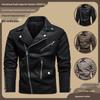Men's Trendy Plus Size Motorcycle Leather Jacket with Multi-Zippers and Large Lapel