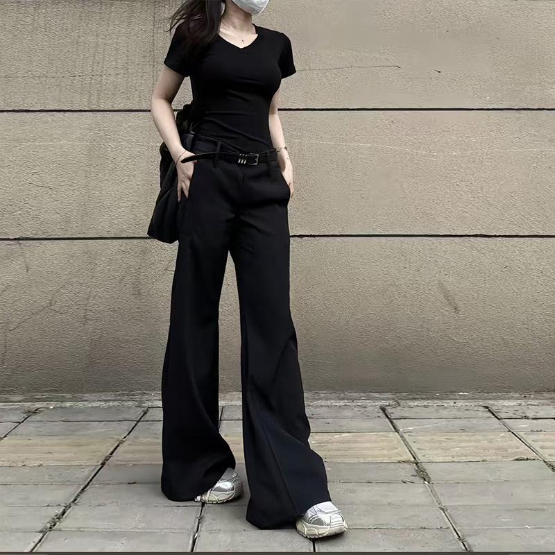 

Женские брюки-клеш с низкой посадкой, новые весенне-осенние, с драпировкой, повседневные и стройнящие, брюки-палаццо XL чёрный