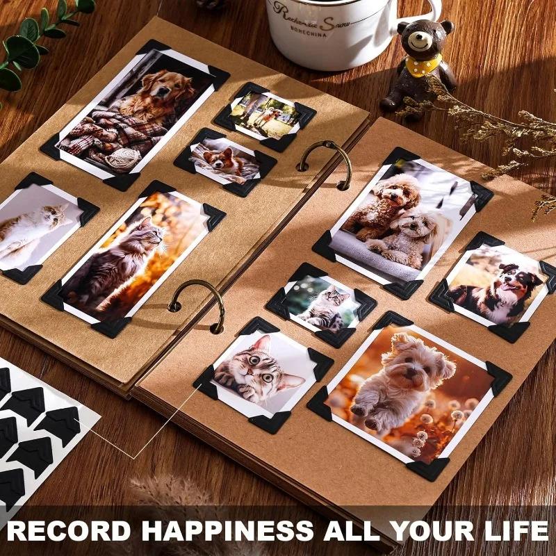 240/24PCS Corner Stickers DIY Vintage Corner Kraft Paper Stickers Scrapbook Self-Adhesive Photo Album Accessories Corner Sticker