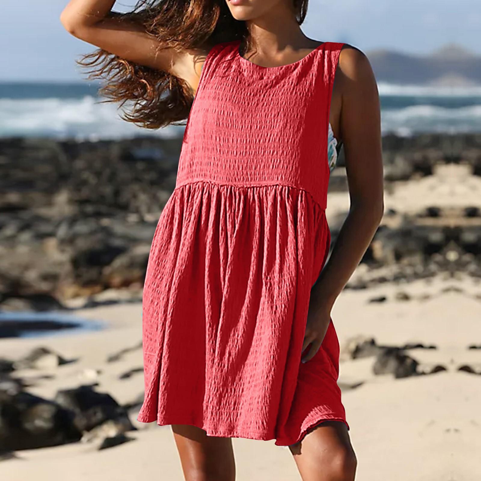 

Женский повседневный сарафан, летний камзол, милое пляжное платье с цветочным принтом в стиле бохо, платья на бретелях с круглым вырезом, пляжное платье XL красный