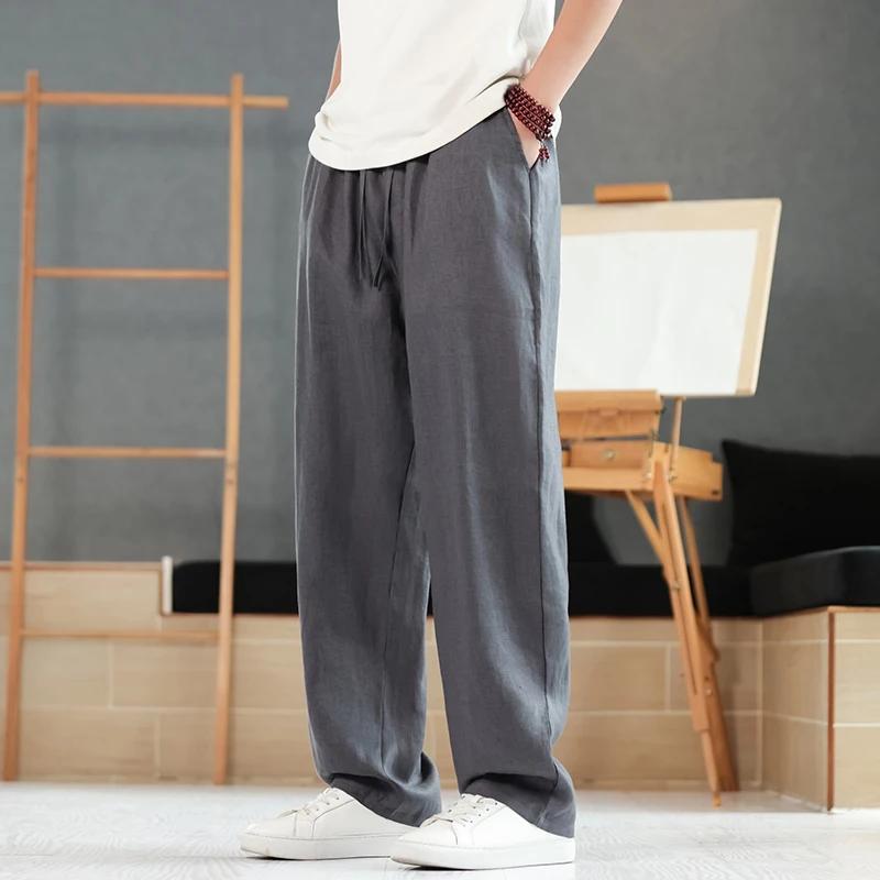 2026 Spring Summer Loose Linen Pants Men Casual Pants Men Thin Straight Breathable Pants Men Retro Comfortable Loose Trousers