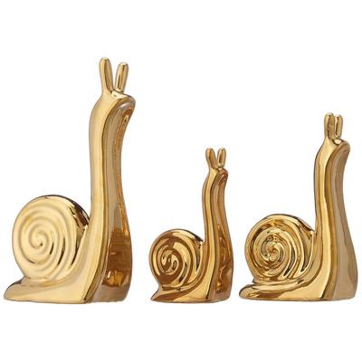 Snail Family Ceramic Finish Figures - Timeless Elegance for Home Décor | Handcrafted Detailing, Durable Ceramic Materials (Golden Set of 3 Pieces)