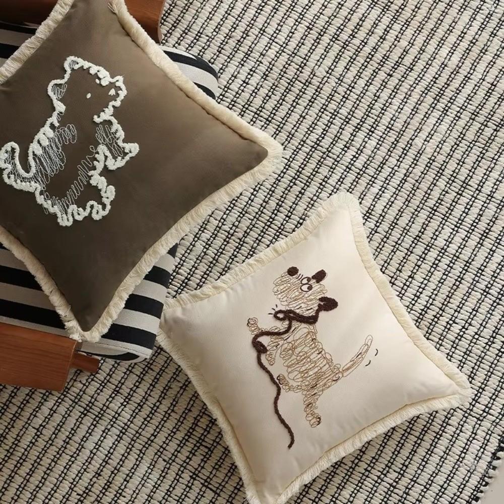 Washable Animal Pillow Cover Embroidery Design Sofa Cushion Pillow For Living Room