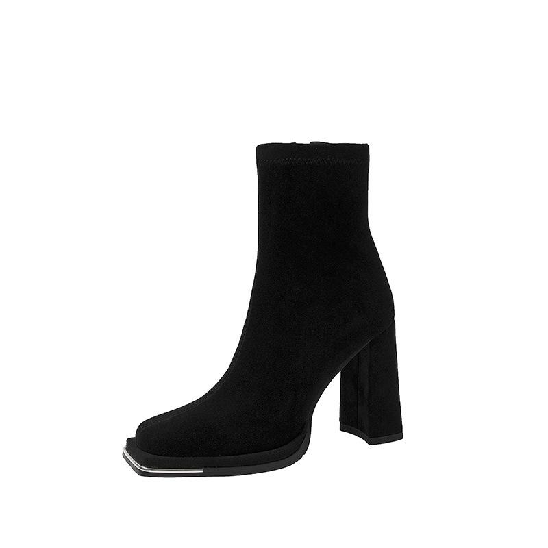 Martin boots women's autumn and winter 2025 new suede thin short boots square head thick heel velvet high heels short boots