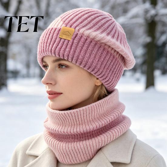 Winter Fashion Accessory for Ladies Hat Neck Warmer Set, Fleece Lined Knitted Hat, Thickened Warm Thermal Cold Weather Knit And Scarf Women Commuting