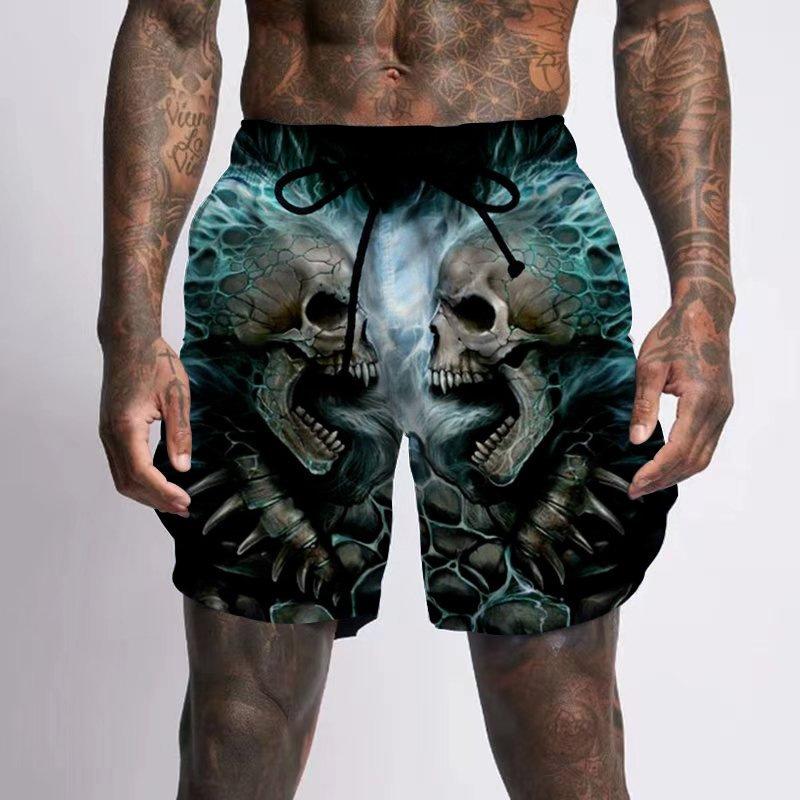 WowClassic Abstracte Retro 3D Geprinte Schedel Hoofd Strandbroek Trendy Heren Zomer Sportshorts Heren XL