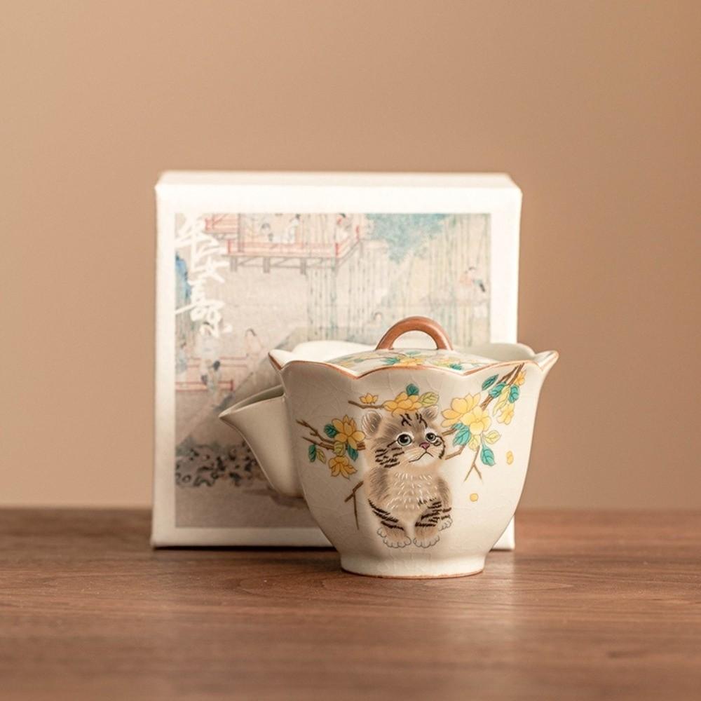 Exquisite Cat Tea Tureen Ceramic Cover Bowl Tea Items Tea Items Ru Kiln Gaiwan  Hotel