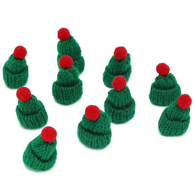 (10 Pcs/pack) 6x4cm Christmas Mini Knitted Hat Decoration Pendant New Year DIY Gift Holiday Party Supplies Yarn Finger Hat