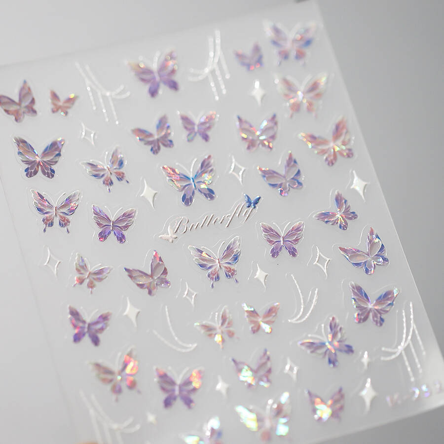 1Pcs 5D Embossed Aurora Butterfly Nail Art Stickers Self Adhesive Decals For Nails Decoration DIY 3D Acrylic Nail Supplies Parts