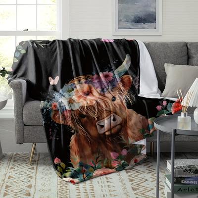 Highland Cow Pattern Flannel Printed Blanket Suitable for All Seasons Suitable for Living Room Office Sofa and Travel 180x250CM