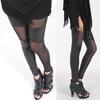 Spring & Autumn Sexy Mesh Faux Leather Leggings: Breathable, Irregular Splice Design