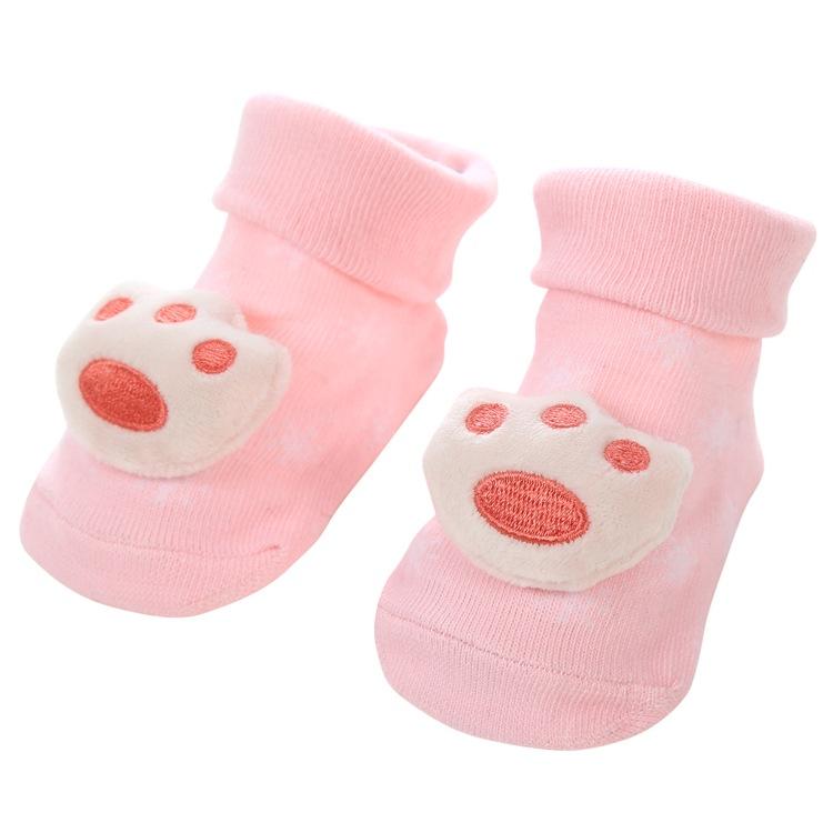 READY STOCK 0-12months Newborn New Cartoon Anti-skid Three-dimensional Doll Baby Socks Striped Dot Cute Children's Socks