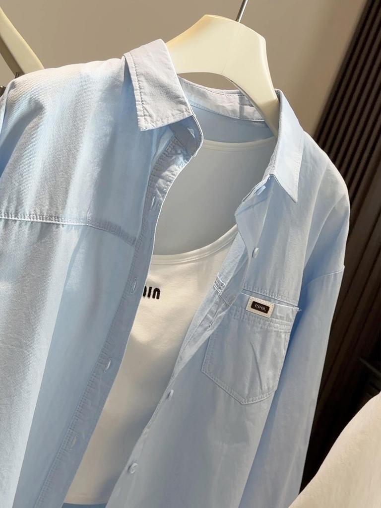 2026 Trendy Women's Washed Cotton Long-Sleeve Shirt Jacket for Spring & Summer - Sun Protection Commuting Wear