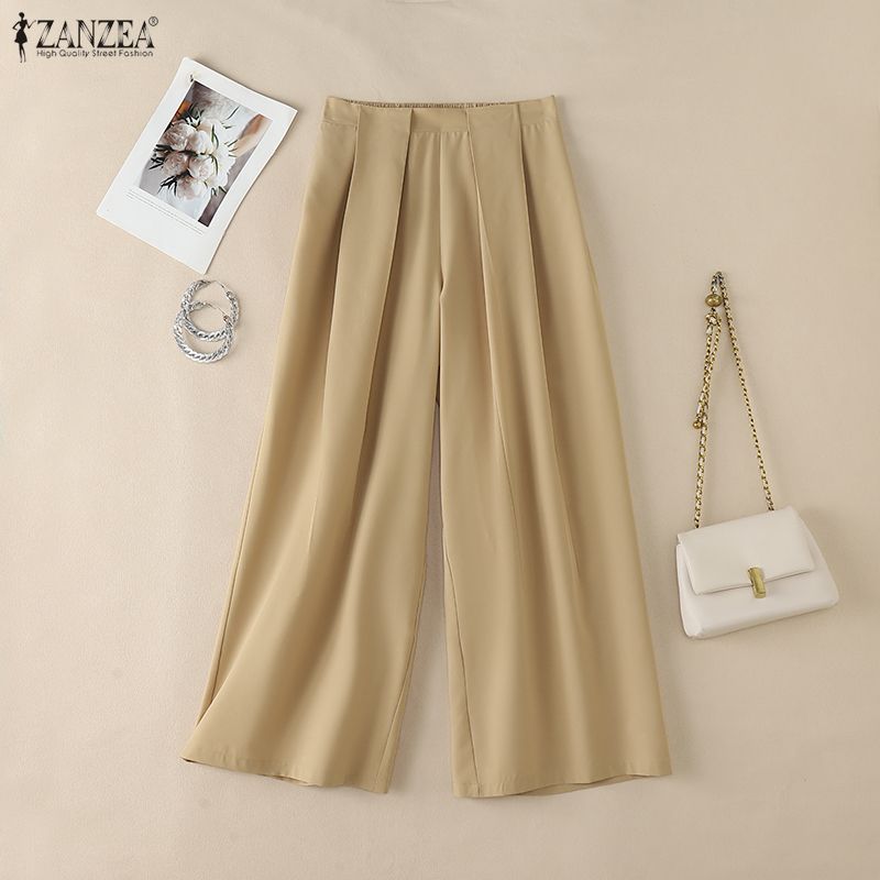 ZANZEA Women Classic Casual Solid Color Loose Wide Leg Pants