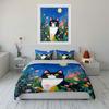 Black Cat and Red Fish Design Bedding Duvet Cover Set Duvet Cover Pillowcases  (1*Duvet Cover 2*Pillowcases, without duvet insert)