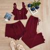Popular Women's Three-Piece Lace Trim Pajama Set: Camisole, Shorts, and Long Pants