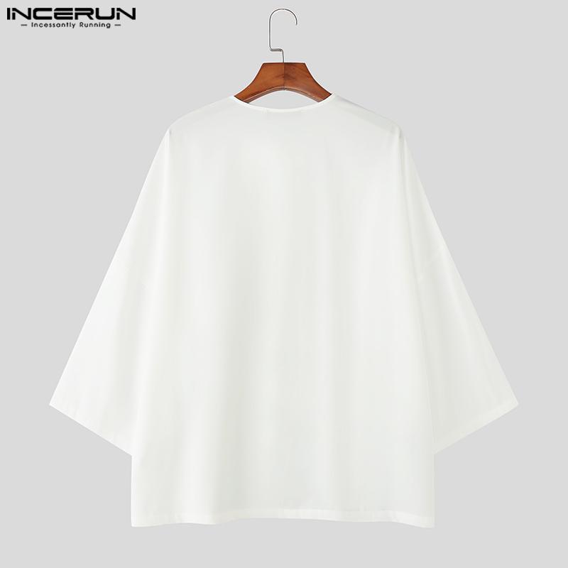 INCERUN Ανδρικά Μπλουζάκια Τοπ Μανίκι 3/4 Σκισίματα Ακανόνιστο Μπροστινό Σταυρωτό Ριγέ Ραφή Casual