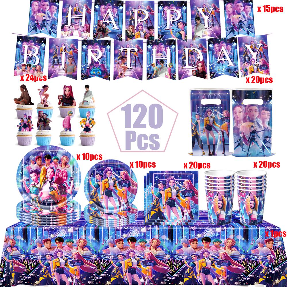 K Pop Łowcy Demonów Dekoracja Urodzinowa Balony Artykuły na Imprezę Jednorazowa Zastawa Stołowa Baner Streamer Artykuły na Baby Shower Prezenty