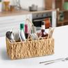 Yousheng Woven Storage Basket with Handle 4 Compartments Handcrafted Natural Utensil Organizer for Kitchen Countertop Picnic BBQ Portable Cutlery