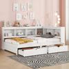 Daybed, 90 x 200 cm, Sofa Bed, Day Bed with Two Drawers, with Socket and 2 USB Ports, Bed with Slatted Frame (without Mattress), Chipboard, White
