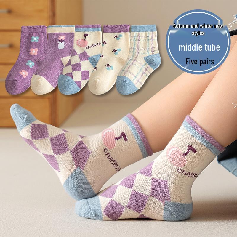 25 Nouvelles Chaussettes en Coton Mi-Mollet Couleur Unie pour Filles Automne/Hiver