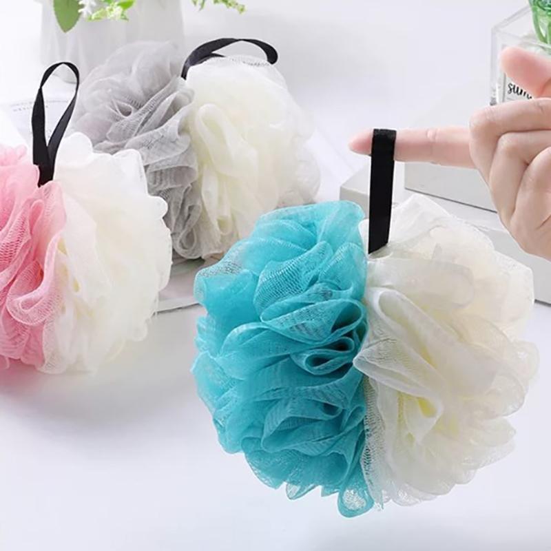 Große zweifarbige Duschbälle, bunte, weiche, gefrostete Schaumbadblume aus PE, weiches Schrubbernetz, zweifarbige Badeblume