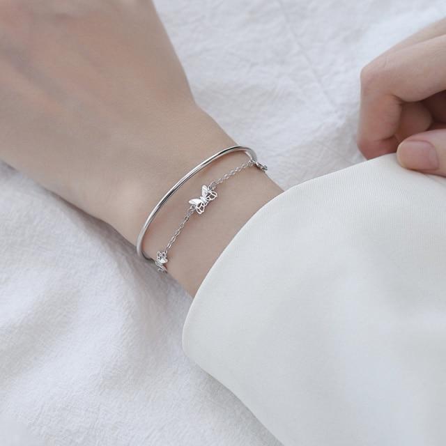 Women's Silver Bracelet 925 Sterling Silver Elegant Design Adjustable 16-20cm Silver Simple Bangle Gift for Her