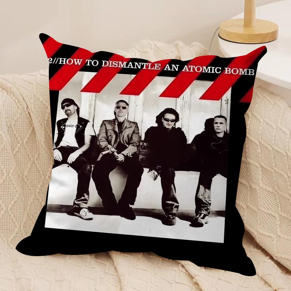 Rock U-U2 Band Music Cushion Cover Silky Short Plush Invisible Zipper Dustproof Sofa Pillow Case For Home Decor