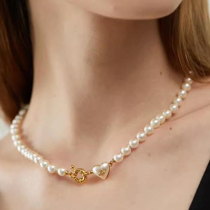 Empress Dowager West Exquisite Love Pearl Necklace Women's Fashion Simple and Versatile Niche High-end Necklace Retro Collarbone Chain