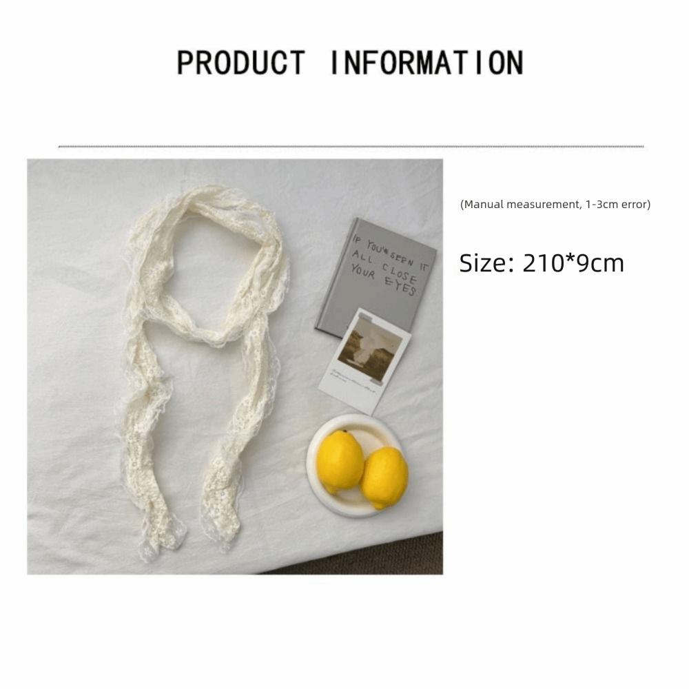White Beige Lace Neck Scarf Flower Ribbon Headband Trendy Photo-Ready Shawl  Spring Summer