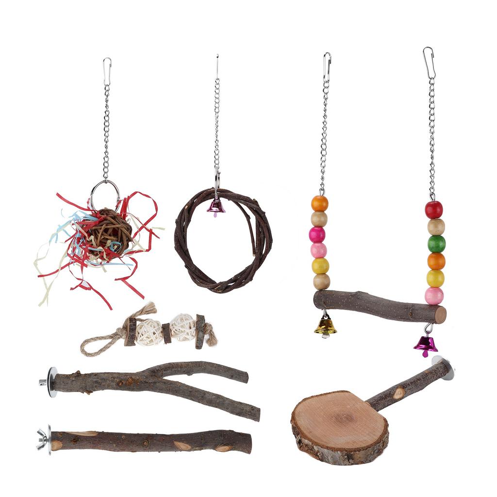 Bird Chewing Swing Toys Set Parrots Standing Perch Toy Set for Bird Cage Accessories7 Pcs